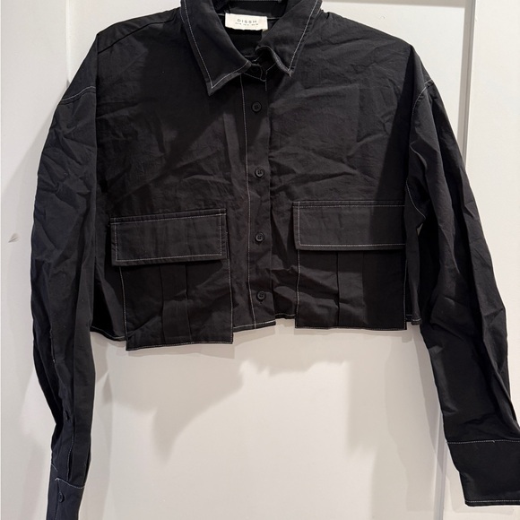 DISSH FRANKIE BLACK CROPPED POPLIN SHIRT - Picture 2 of 3